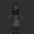 Woman In Black And White Sketch With Armor Outfit Long Hair Standing And Arms Outstretched