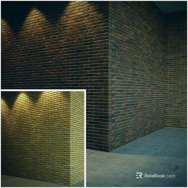 Building Exterior Wall With Red Brown Brick Texture And Warm Lighting Effect 3d model 