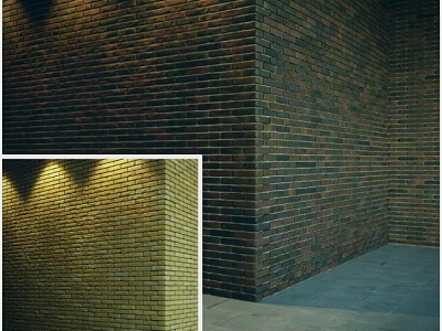 Building Exterior Wall With Red Brown Brick Texture And Warm Lighting Effect 3d model