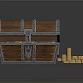 Open Wooden Treasure Chest Filled With Gold Coins And Gold Bars Stacks