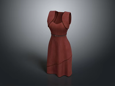 Red Dress Sculpture With Belt Sleeveless Design 3D Carved Artwork Piece 3d model