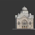 Elegant Stone Building Featuring Central Dome Flanking Domes Arched Windows And Pedestal Base