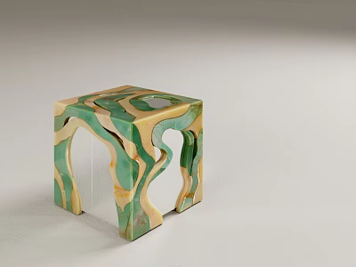 Modern Artistic Stool With Green And Yellow Marble Pattern And Hollow Out Design 3d model