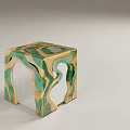 Modern Artistic Stool With Green And Yellow Marble Pattern And Hollow Out Design