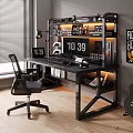 Modern Home Office Desk And Chair Set With Bookshelf Digital Clock And Coffee Decor