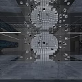 Modern Contemporary Interior Space With Geometric Cube Decor Digital Screens And Lighting Design