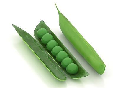 Healthy Fresh Green Peas in Open Pod and Whole Pea Pod Vegetables 3d model
