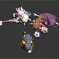 Anime Characters In Pink Sports Outfits With Colorful Hair Holding Soccer Balls And Dynamic Poses
