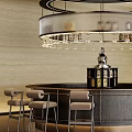 Elegant Modern Hotel Lobby Bar with Round Bar Counter High Chairs Chandelier and Wine Cabinet