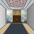 Elegant Elevator Hallway With Dark Carpet Patterned Ceiling And Decorative Walls 3d model