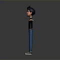 Cartoon Man Wearing Black T-Shirt Purple Design Blue Pants White Shoes Standing With Arms Outstretched