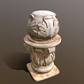 Classical Carved Column With Ornate Top Sculpture And Floral Base Design