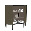 Elegant Gray Wine Cabinet With Glass Door Wine Bottles Glasses Books And Globe