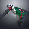 Professional Electric Drill With Green Black Body Red Buttons And Auxiliary Handle