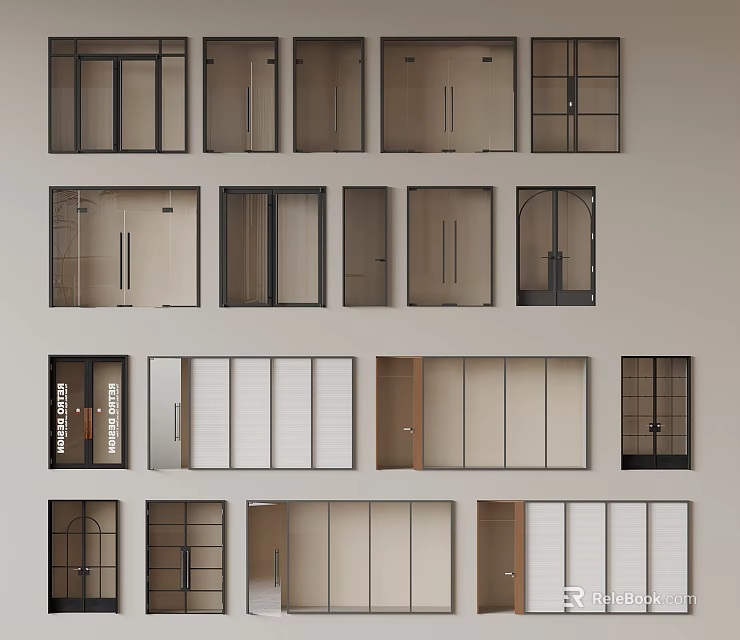 Various Interior Door Styles With Glass Inserts And Different Frame Materials 3d model 