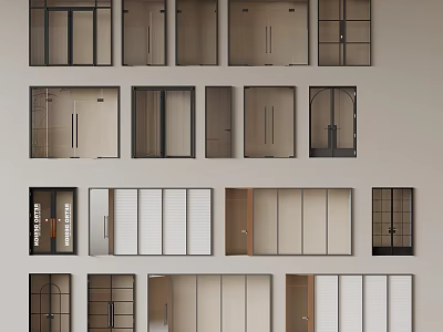 Various Interior Door Styles With Glass Inserts And Different Frame Materials 3d model