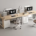 Modern Office Desk Setup With Dual Monitors Ergonomic Chairs And Drawer Cabinets