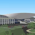 Modern Large Sports Arena With Curved Roof Grand Steps And Track Field