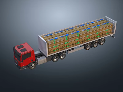 Industrial Equipment Cargo Transported by Red Fully Loaded Semi Trailer Truck 3d model