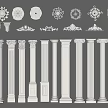 Roman Columns With Various Decorative Capitals And Ornamental Design Details