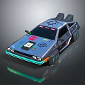Futuristic Cyberpunk Car With Neon Green Lights Roof Engine And Sticker Decals