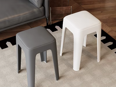 Gray and White Stools on Carpet with Sofa and Wooden Floor 3d model