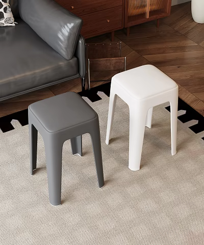 Gray and White Stools on Carpet with Sofa and Wooden Floor 3d model