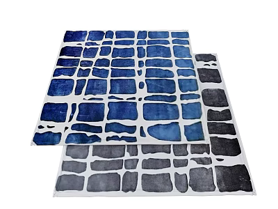 Two Modern Square Rugs With Geometric Blue And Gray Abstract Patterns 3d model