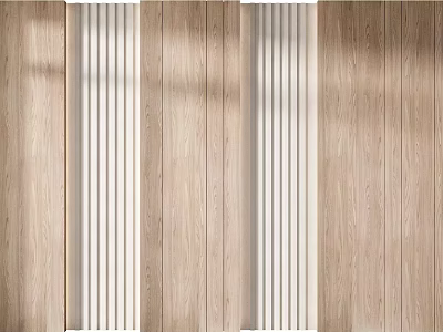 Modern Wooden Background Wall With Vertical White Stripes And Natural Light Effects 3d model