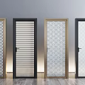 Modern Hinged Doors Featuring Different Glass Patterns And Gold Black Frames 3d model