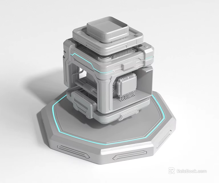 Futuristic Tech Device With Multi Layered Structure Octagonal Base And Glowing Blue Lines 3d model 
