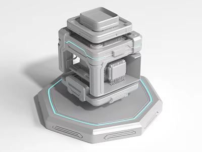 Futuristic Tech Device With Multi Layered Structure Octagonal Base And Glowing Blue Lines 3d model