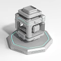 Futuristic Tech Device With Multi Layered Structure Octagonal Base And Glowing Blue Lines