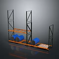 Scenic View Of Industrial Landscape With Metal Shelves Blue Barrels And Pallets
