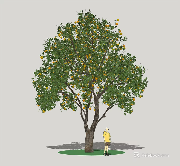 Lush Fruit Bearing Tree With Green Leaves And Person In Yellow Clothing 3d model 