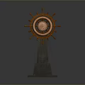 Ship Steering Wheel With Copper Center Mounted On Black Base Stand
