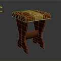 Modern Sofa Stool With Wooden Legs And Red Orange Striped Cushion