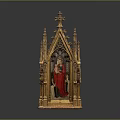 Intricately Carved Medieval Altarpiece Featuring Religious Figures And Mythical Creatures In Golden Frame