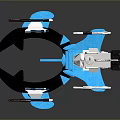Blue And White Sci Fi Spaceship Model With Ring Structure And Winged Parts 3d model