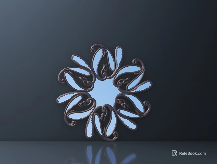 Intricate Circular Carved Design With Symmetric Curly Patterns Blue Center And Metallic Texture 3d model 