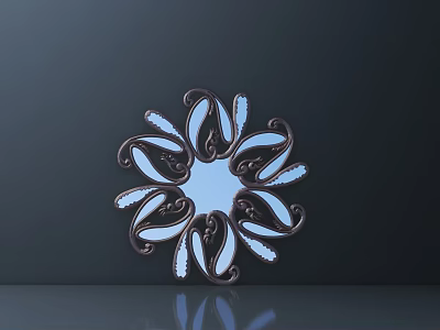 Intricate Circular Carved Design With Symmetric Curly Patterns Blue Center And Metallic Texture 3d model