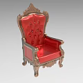 Luxurious Red Single Chair With Gold Ornate Details And Button Tufted Design