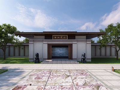 New Chinese Style Door Sales Office Appearance 3d model