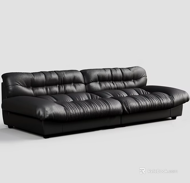 Modern Black Leather Multi Seat Sofa With Tufted Backrest And Stitched Design 3d model