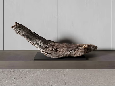 Natural Wooden Sculpture with Textured Surface on Black Rectangular Base for Modern Interior 3d model