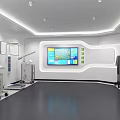 Modern Medical Examination Room With White Walls Dark Floor Digital Display And Advanced Equipment