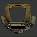 Brown Tactical Vest With Multiple Pockets Gear Label And Radio Equipment
