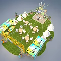 Outdoor Commercial Equipment Setup For Summer Evening Breeze Market With Metal Arch Tables And Chairs