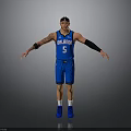 Man in Blue Oklahoma Number 5 Basketball Jersey with Headband Tattoos and Arm Sleeves
