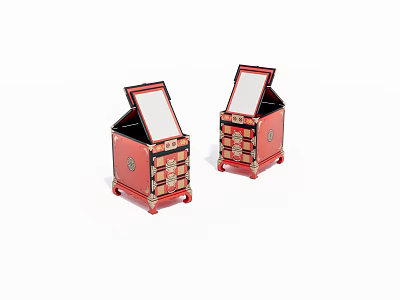 Two Small Red Cabinets With Open Mirror Tops And Drawer Storage 3d model
